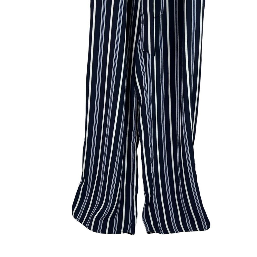 Tahari Womens Lined Wide Leg Jumpsuit Belted Romper Blue White Stripe Stretch 10 - Picture 8 of 11